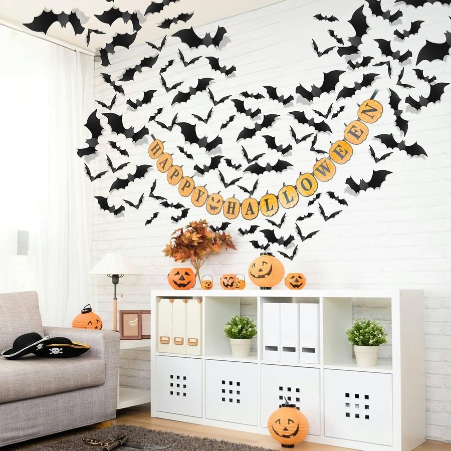 3D bats Halloween party wall