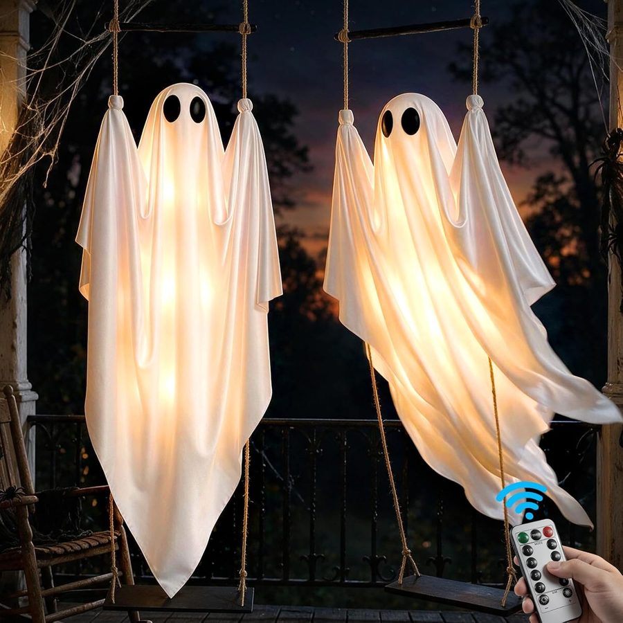 Hanging ghosts Halloween porch decoration